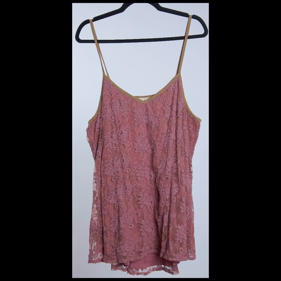 Logo Lavish Womens Pink/Brown Embroidered Spaghetti Strap Sleeveless Top XL EUC - Picture 1 of 3